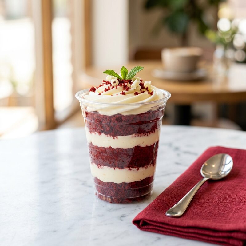 Layered red velvet cake cup